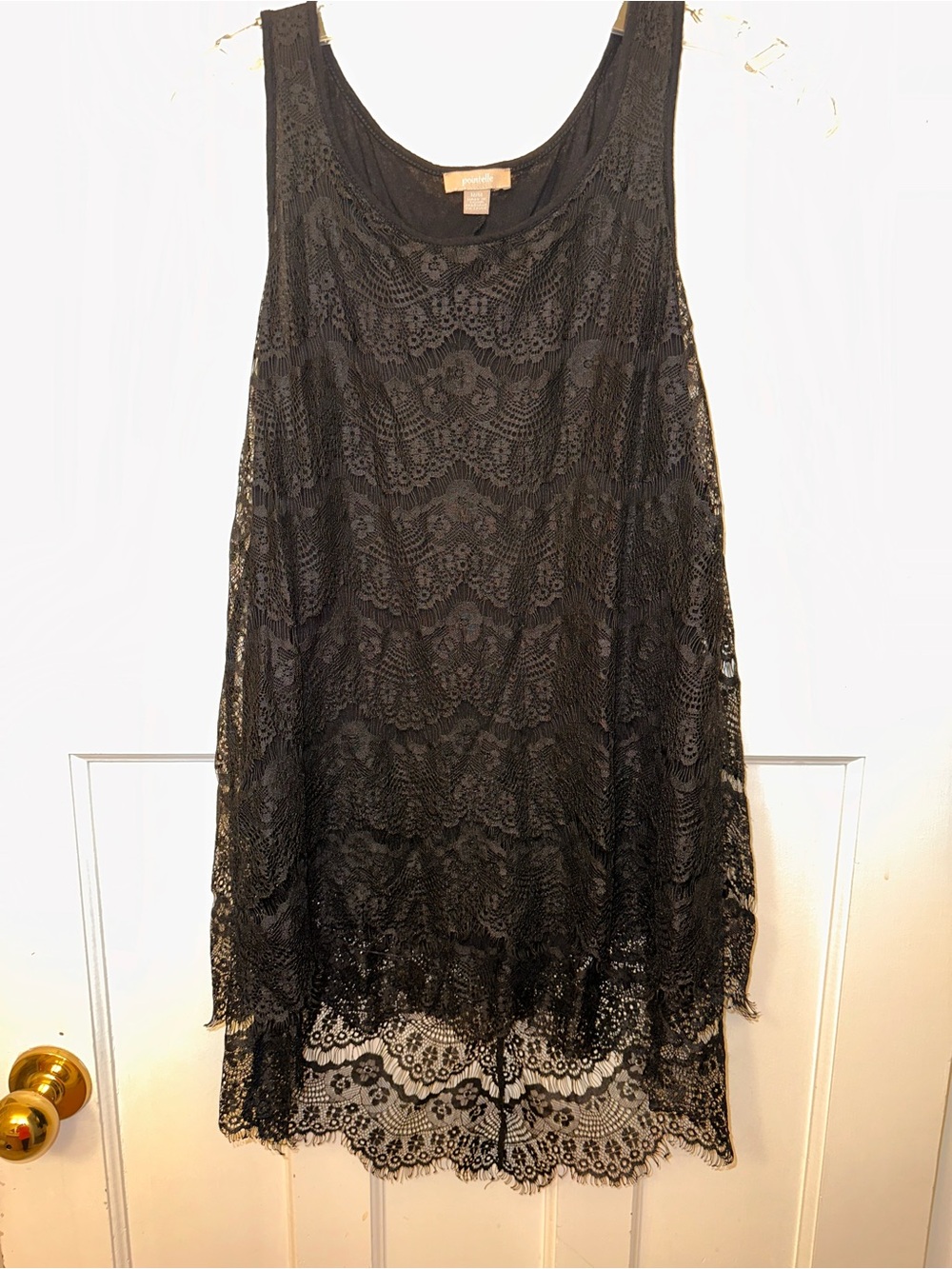 ⭐️ Pointelle Med Black Lace Overlay Sleeveless Hi Low Tunic